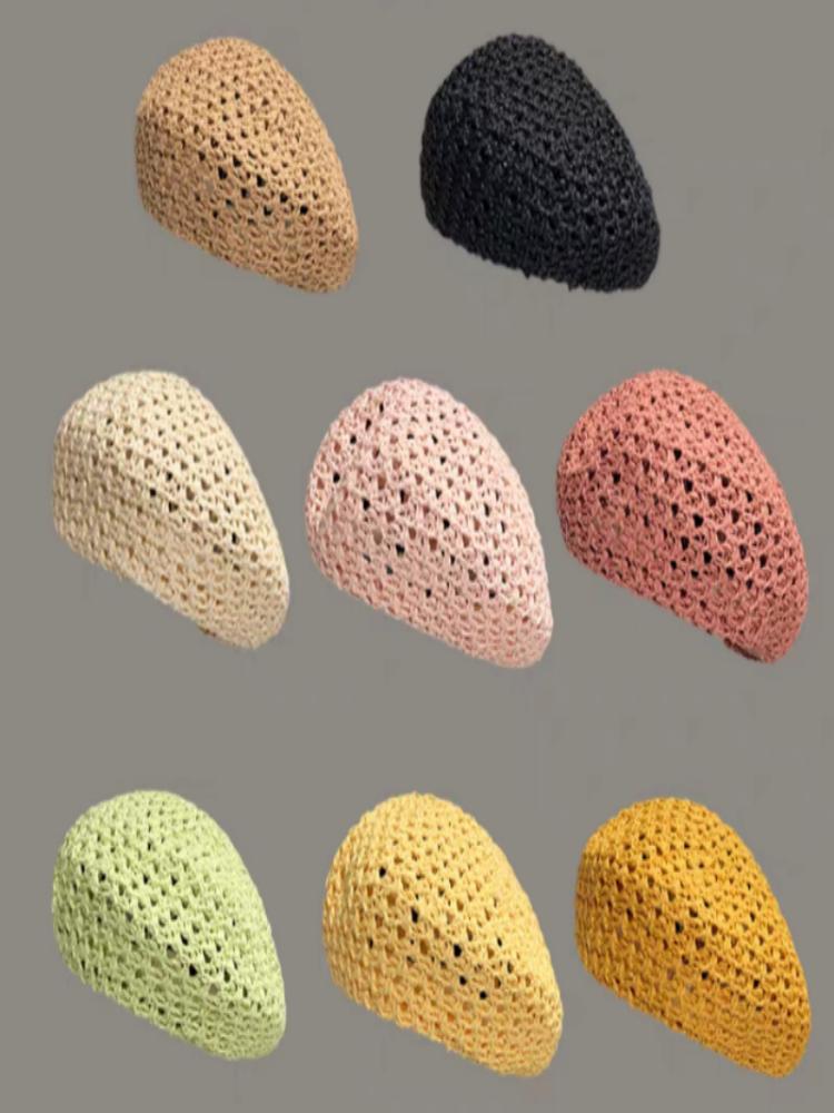 Lace Knit Bohemian Beret - Breathable Summer Pumpkin Hat for Women Unisex Artistic Travel Cap
