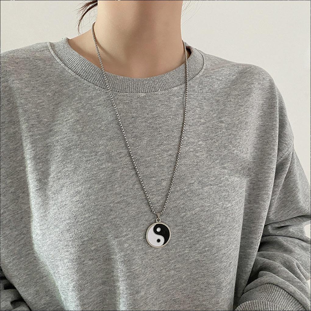 Necklace Compass Titanium Steel Tai Chi Amulet Engraved Link Present Steels Pendant Wide Row Jewelry Stainless Circle Cool