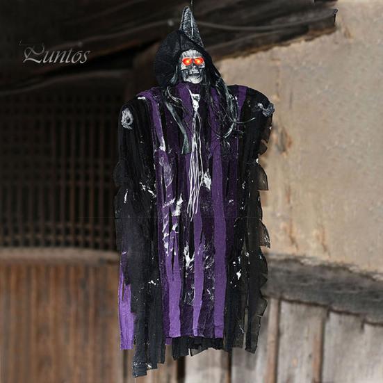 

Подвеска в виде скелета на Хэллоуин, жуткое голосовое управление, подвесное украшение в виде скелета-призрака для уличного украшения двора, патио фиолетовый