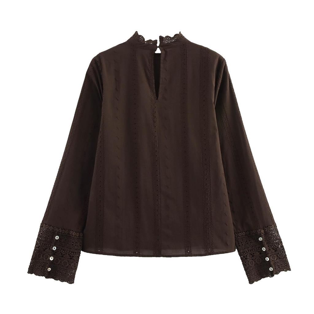 Spring 2025 Women's European & American Style Embroidered Hollow Shirt