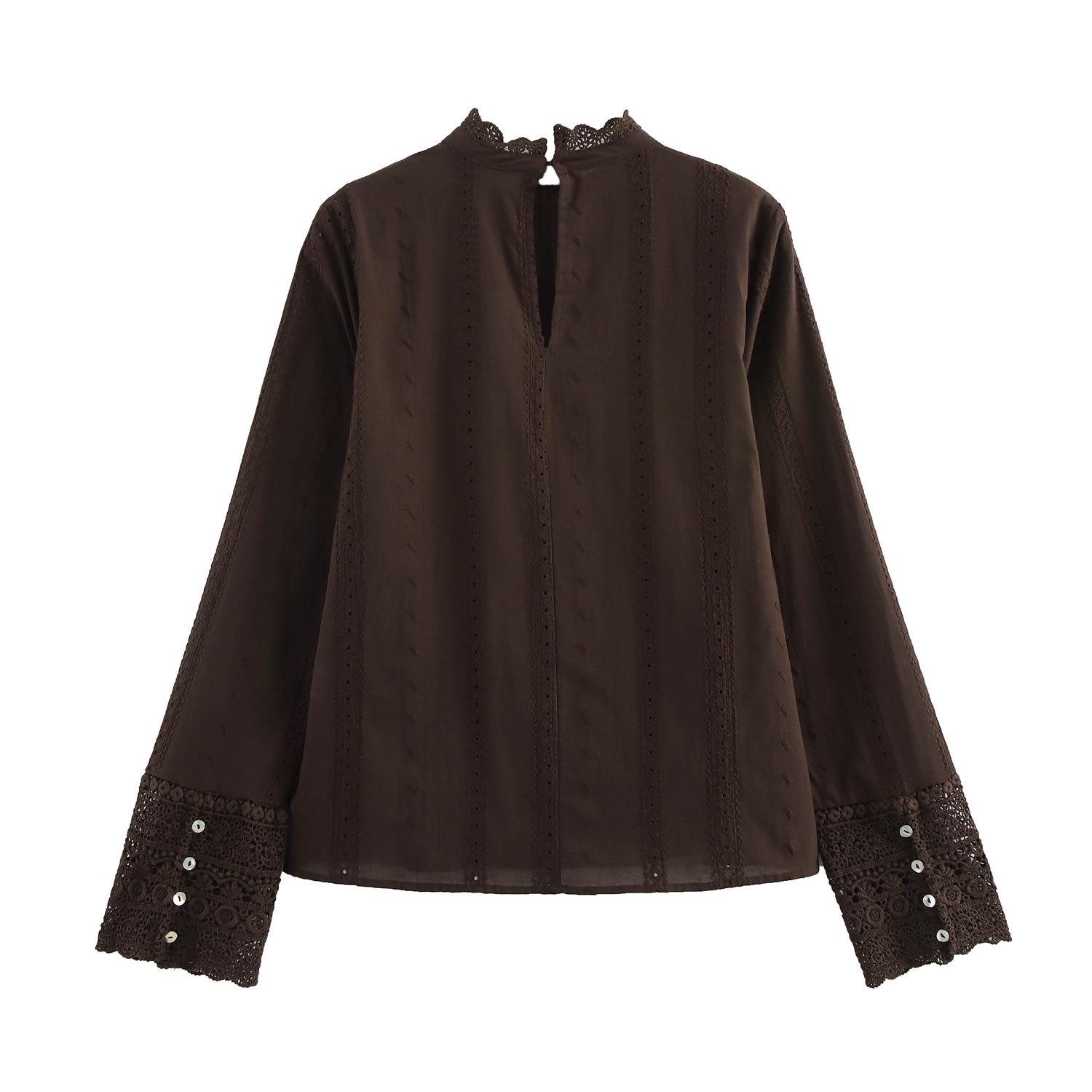 

Весна 2025 Женская рубашка в европейском и американском стиле с вышивкой и перфорацией M