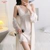 New Acetic Acid Suspender Nightdress Two-piece Lace Pure Desire Wind Backless Loungewear Women's Spring and Autumn Sexy Pajamas Long Sleeves