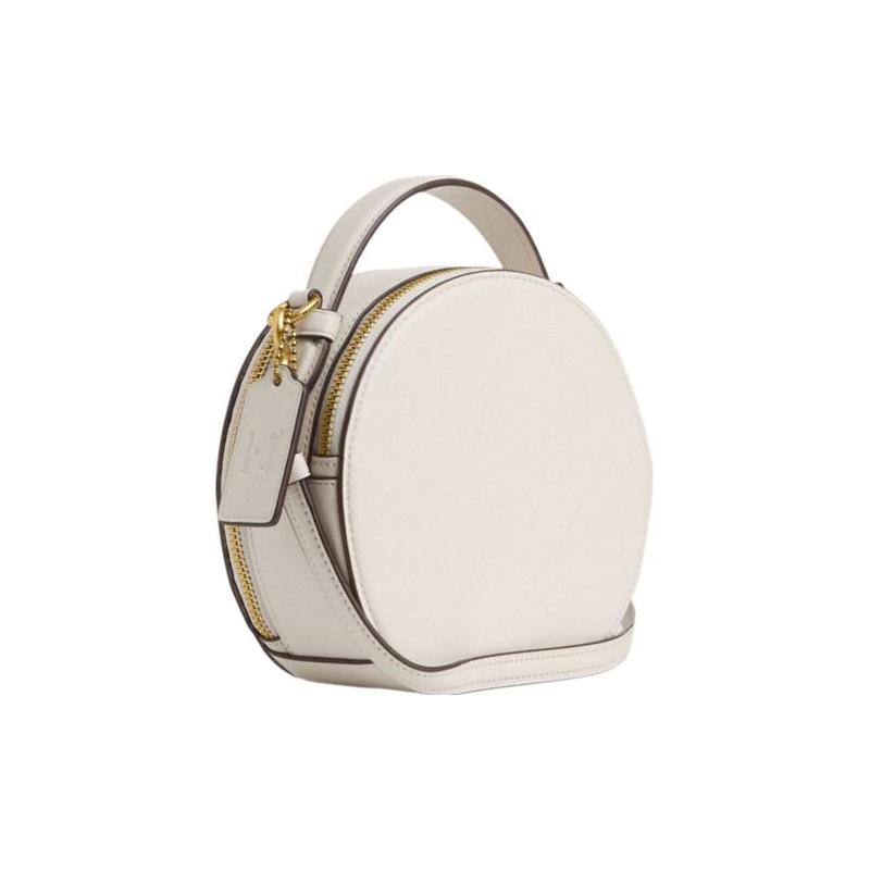 Coach Joint Model Canteen Metal Logo Letters Fun Printed Zipper Closure Cow Leather Portable Shoulder Crossbody Bag Small Size Women's Milk White