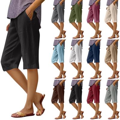 Women's High Waist Solid Color Casual Trousers Workout Pants Shorts