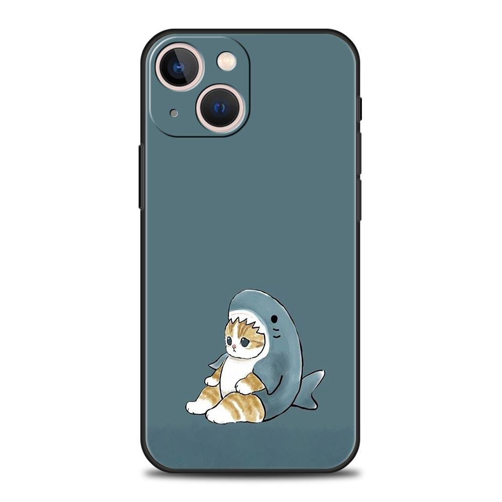 Cute Animals Cat Cartoon Phone Case For iPhone 17 16 15 Pro Max 11 12 13 14 7 8 Plus SE 2020 X XR XS Cover Soft Black