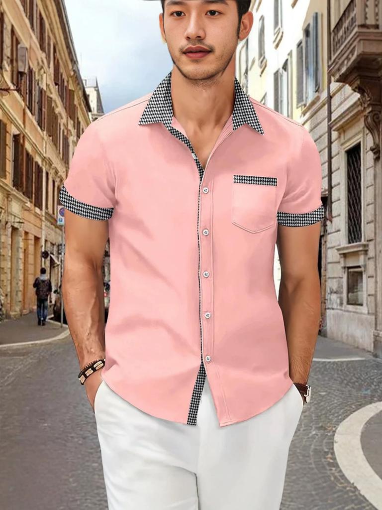 Herren Casual Kurzarmhemd Mode Umlegekragen Hawaiianischer Stil Herrenhemd