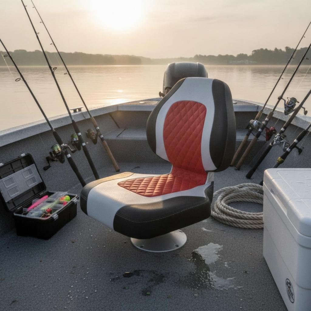 1 Piece Row Boat Seat Fold-down Fishing with Padded Cushion and Foldable Backrest for