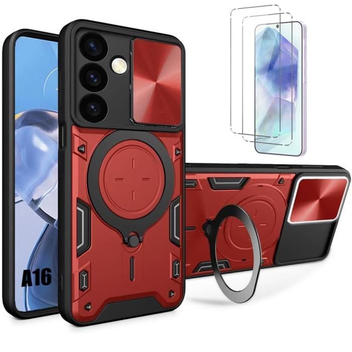 Coque - Samsung - Galaxy A16 4G-5G - Rouge - Antichoc - Protection Caméra - 2 Verres Trempés