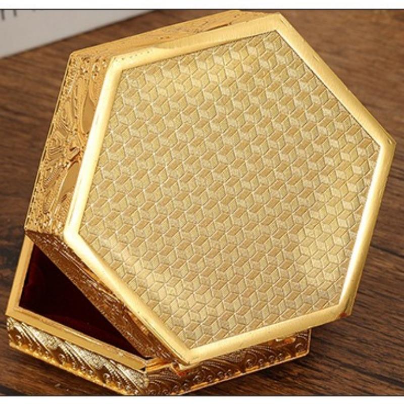 Hexagon Shapec Mini Jewelry Storage Box Earrings Organizer European Style Gold Alloy Ring Necklace Storage Jar Dresser Display