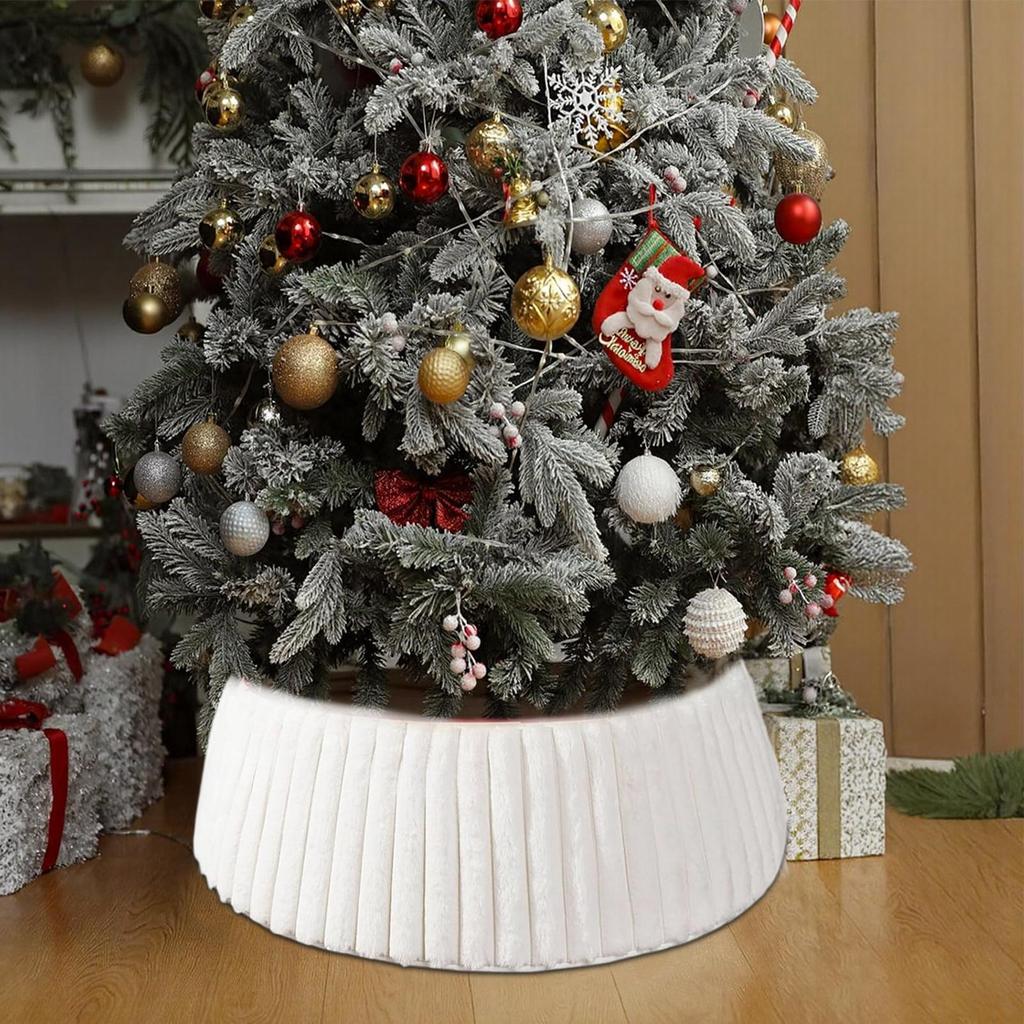 Tree Skirt Collar White Rustic Plush Soft Skirt White Plush Christmas Tree Bottom Cover For Outdoor Indoor Farmhouse Home decor
