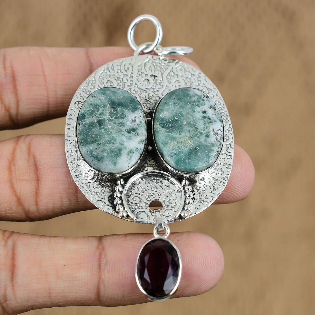 Natural Tree Agate Gemstone Indian Jewelry 925 Sterling Silver Pendant For Women