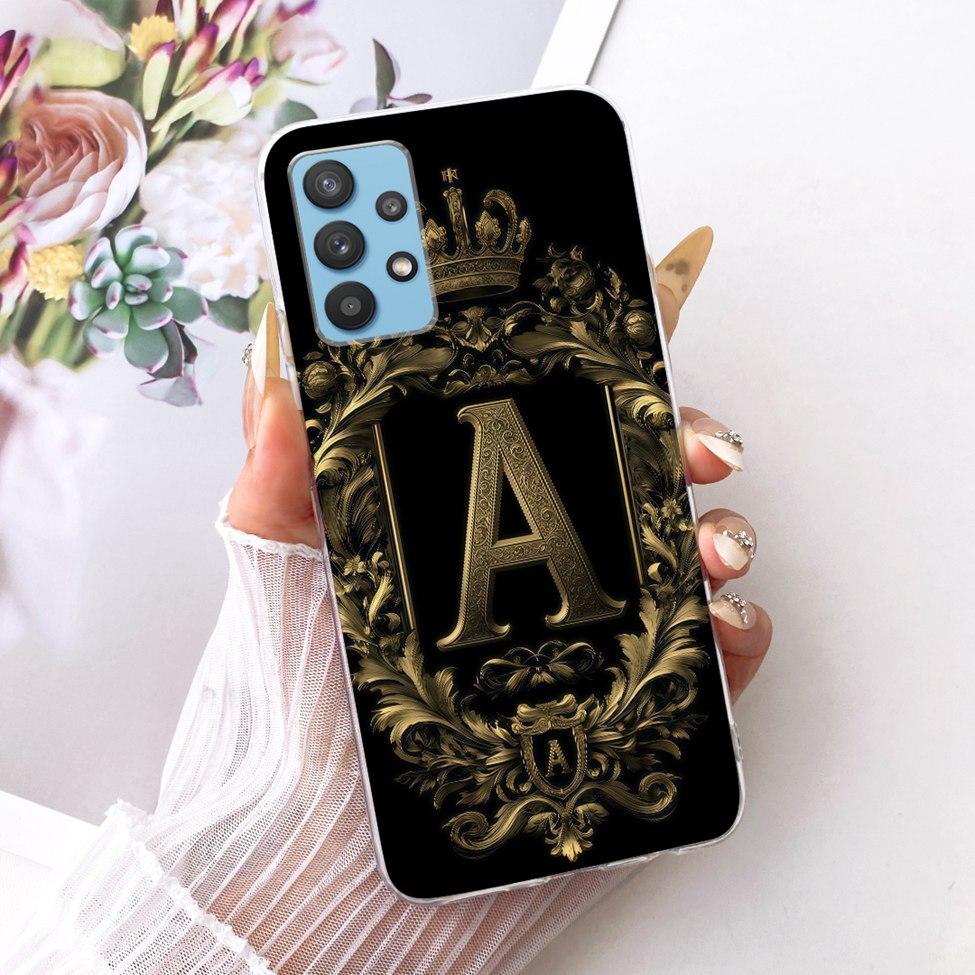 Clear For Samsung A32 5G SM-A326B Cover For Samsung Galaxy A32 5G Case Luxury Crown A-Z Letters 2D Flat Pattern Soft Phone Case