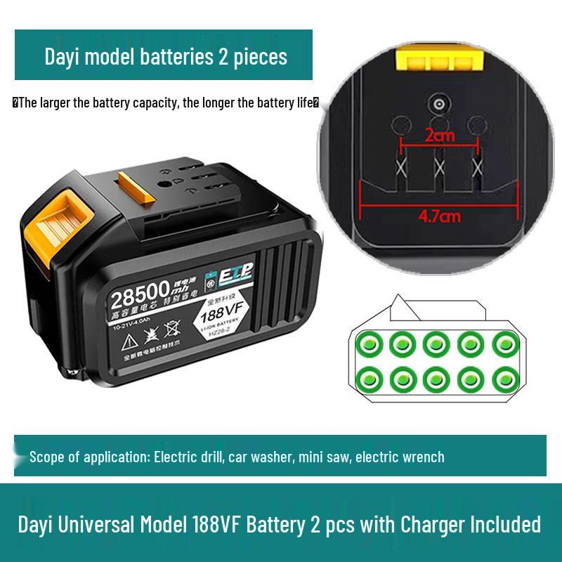 Large Art Lithium Battery for Electric Wrench, Angle Grinder, Hammer, Saw, and Hair Dryer