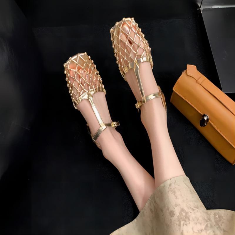 Fashion New Popular Women Weave Mesh Sandals Square Toe Low Heels Mules Shoes Open Toe Woman Summer Trend Dress Chunky Designer Pumps