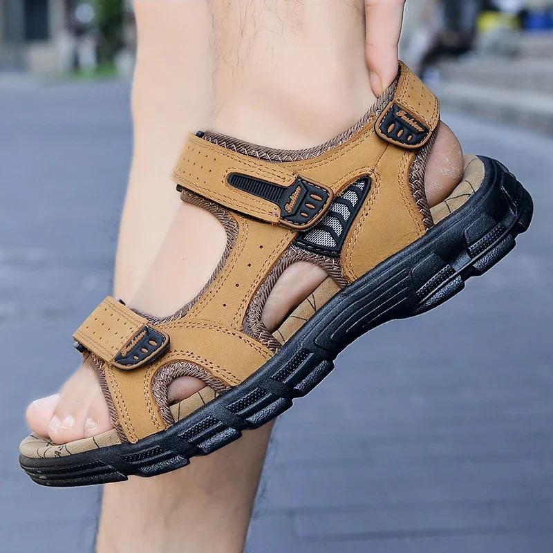 Fashion Classic Mens Sandals Summer Genuine Leather Sandals Men Outdoor Casual Lightweight Sandal Fashion Men Sneakers Zapatillas Male
