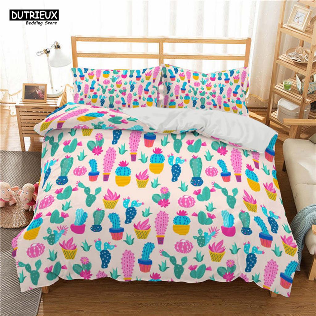 Cactus Print Polyester Bedding Sets Child Kids Covers Boys Bed Linen Set For Teens King Size Bedding Set