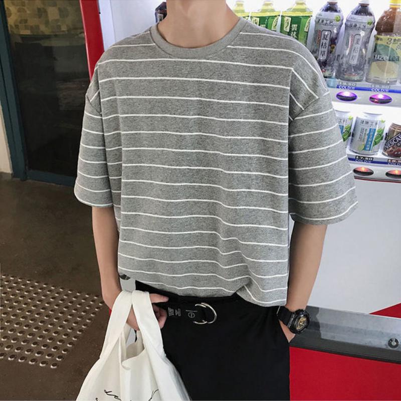 WTEMPO Brand Summer Men's Striped Short Sleeve Top Loose and Simple Fashion Short Sleeve T-shirt Youth Trend Round Neck Pullover Tops