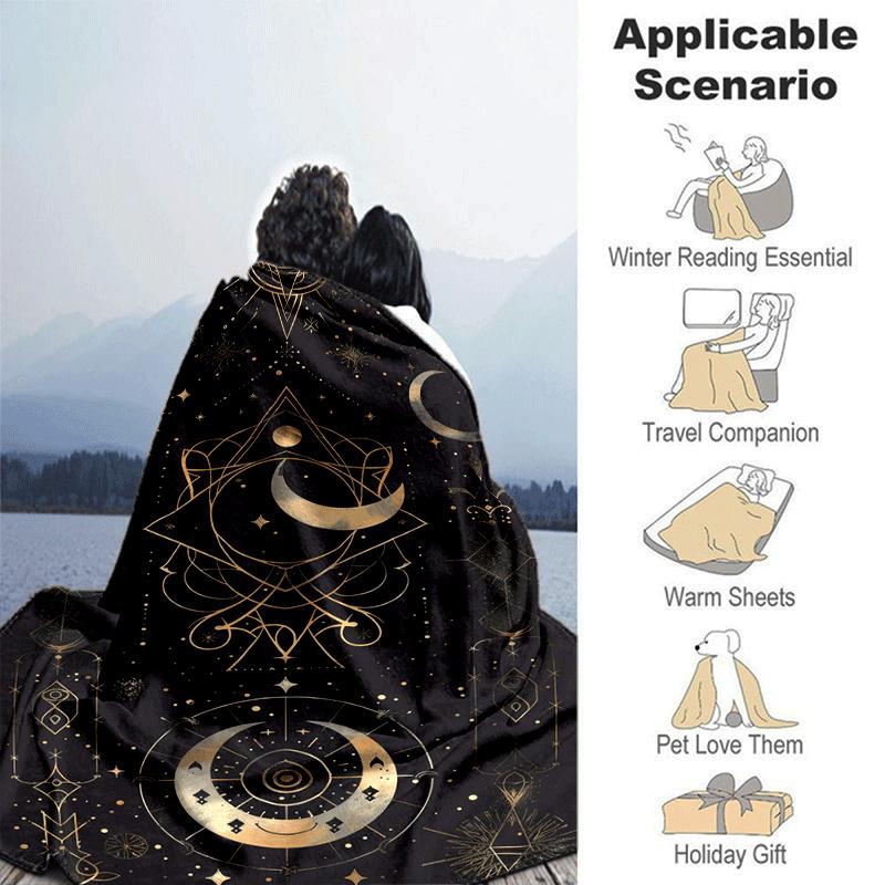 1pc Moon Printing Lightweight Flannel Blanket, Comfortable and Warm Blanket, for Camping Sofa Bed and Couch Office, in All Seasons