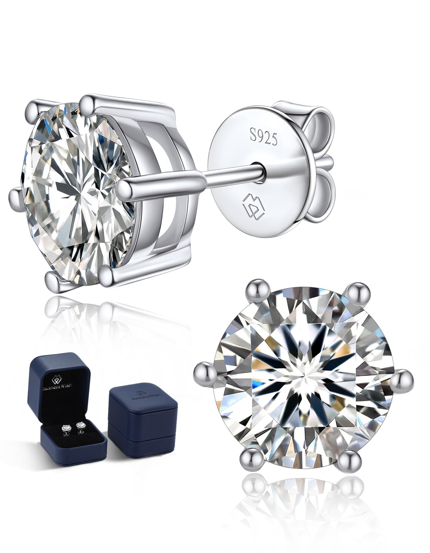 

MomentWish Earrings for Women 4 Carat Diamond Earrings for Women Stud Earrings Hypoallergenic Earrings for Women Gift 8mm Moissanite,