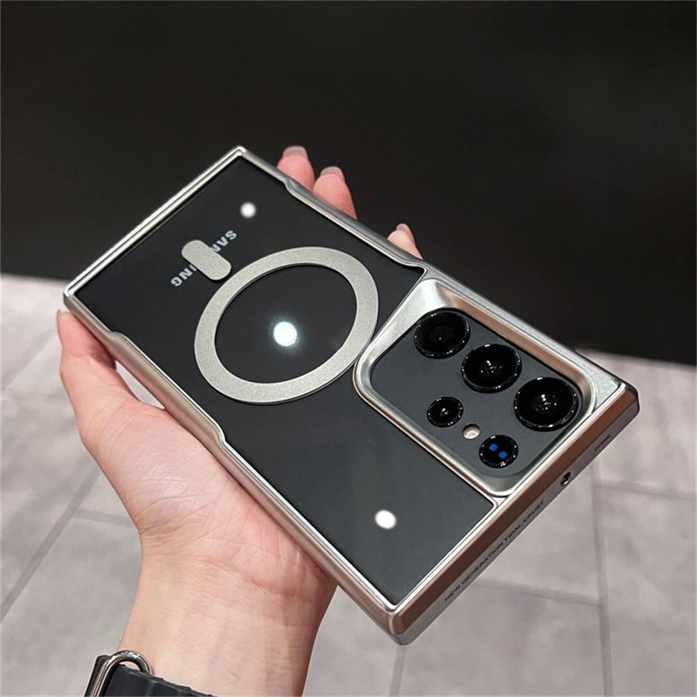 Luxury For Magsafe Transparent Magnetic Phone Case For Samsung S25 S24 Plus S23 S22 Ultra 5G Wireless Charging Shockproof Cover