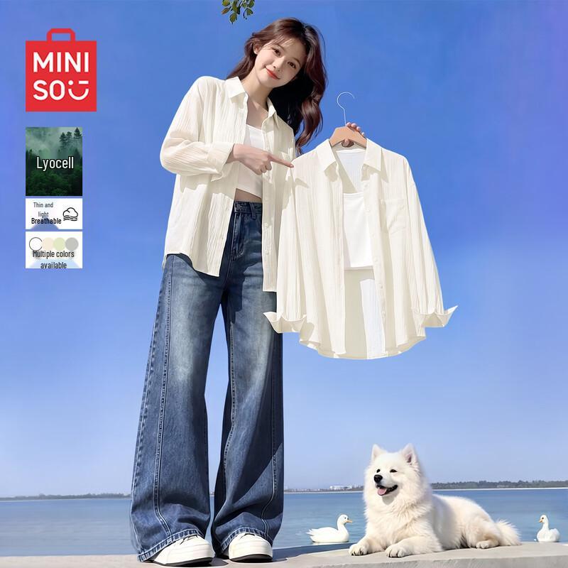 MINISO Women s Sheer Button-Up Blouse L