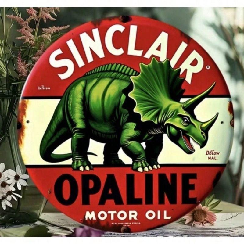 Vintage Sinclair Dino Metal Poster, Retro Garage Wall Sign
