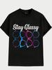 Camiseta Gráfica Stay Glassy Eyewear Masculina Casual de Algodão com Manga Curta para Uso Diário