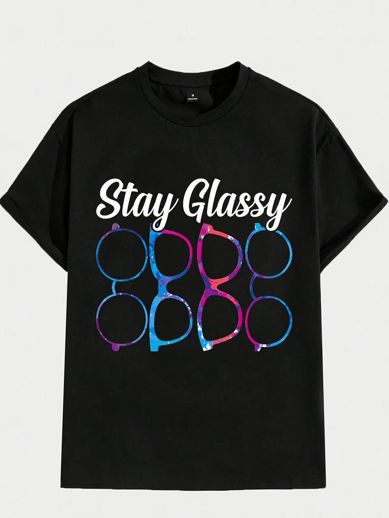 Stay Glassy Eyewear Graphic Tee Men's Casual Cotton Short Sleeve T-Shirt Daily Wear