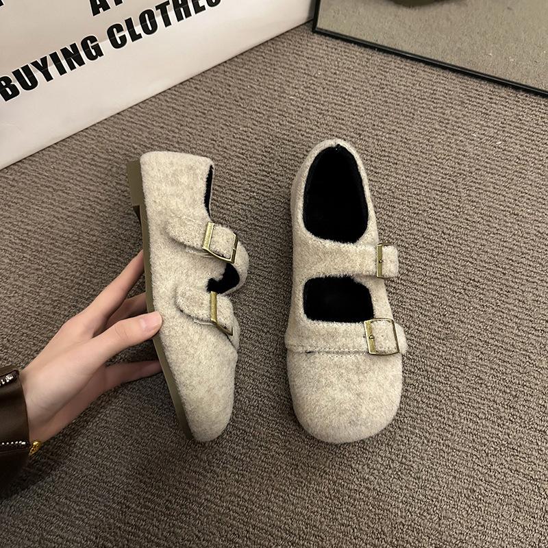 Fashion Mary Jane shoes women's shoes large size 2025 new belt buckle ugly cute shoes one word with shallow cotton shoes women