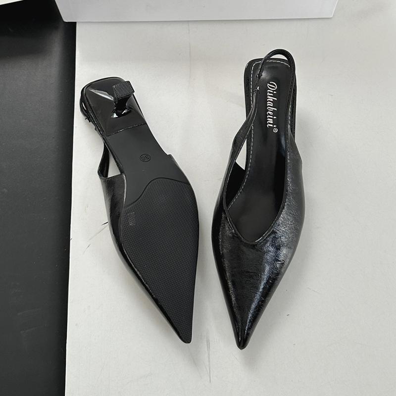 Fashion SUOJIALUN 2025 Spring New Brand Women Sandal Fashion Pointed Toe Shallow Slip On Slingback Shoes Thin Med Heel Outdoor Dress Mu