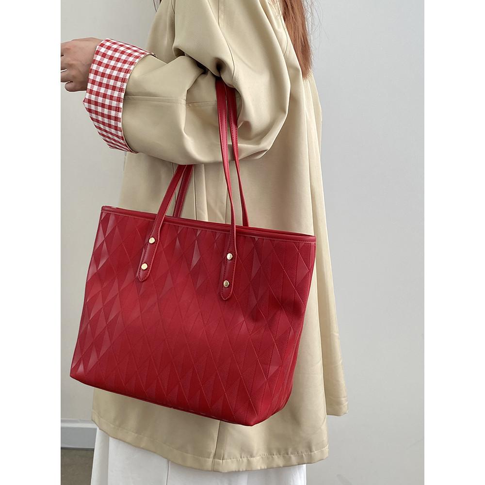 IELGY Red Female Bag Commuter Large-Capacity Tote Bag All-Match One-Shoulder
