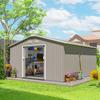 13 x 11 pés Galpão de Armazenamento de Metal para Jardim Galpão de Armazenamento Externo com Kit de Fundação Ventilação e Portas, Cinza Claro