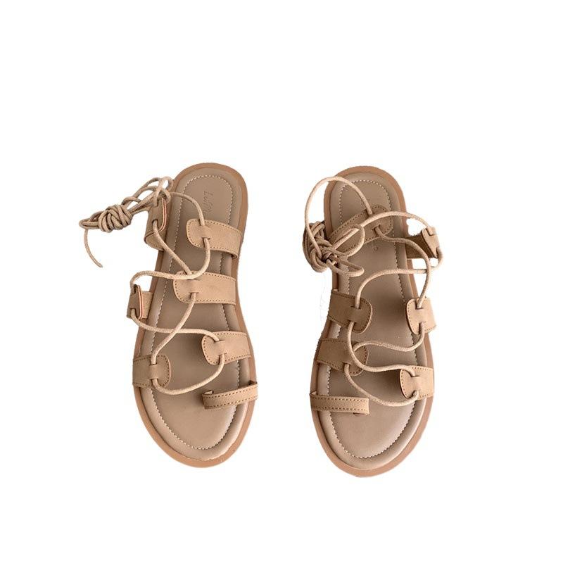 Fashion Flat Sandal Shoe 2025 Summer Suit Female Beige Soft Clear Heels Without Black Low New Beach Comfort Girls Casual Solid Microfibe