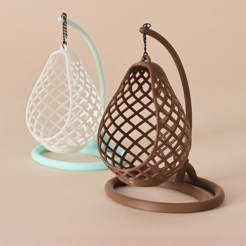 [J] 1Pcs DIY Diorama Scene Accessory 1:12 Scale Dollhouse Miniature Hanging Egg Chair Wicker Swing Chair Model Desktop Decor