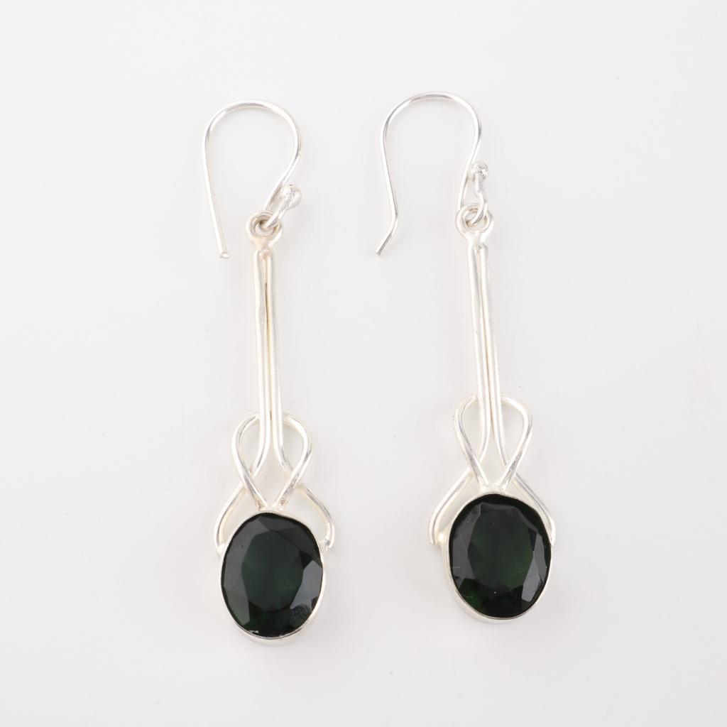 Green Tourmaline Gemstone 925 Sterling Silver Jewelry Handcrafted Earrings 1.76" EE-171-15