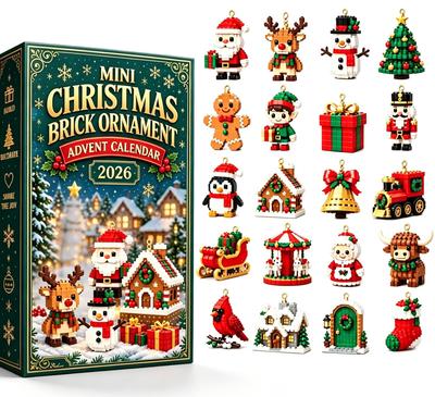 24 Days Mini Christmas Brick Ornament Advent Calendar, Building Blocks Surprise Blind Box, Xmas Countdown Decor Toy Gift for Kids Adults