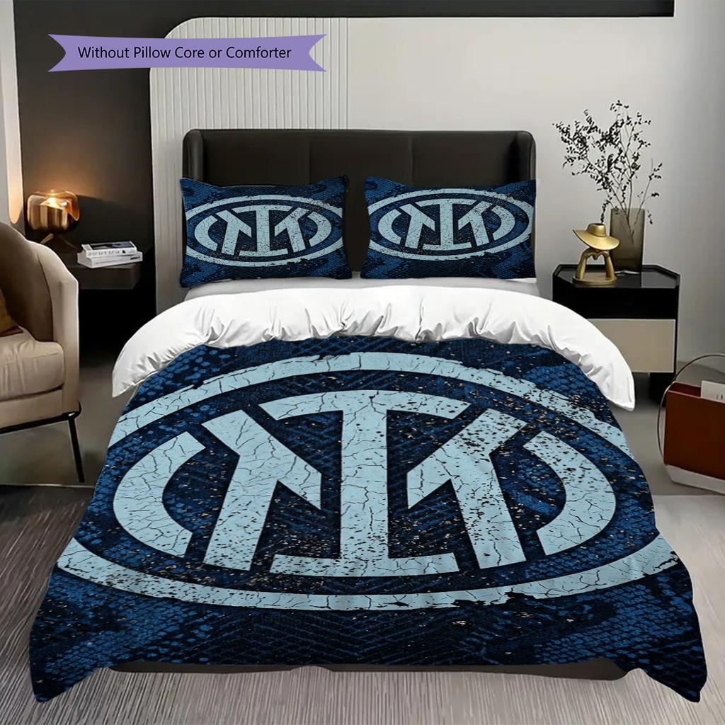 Inter Milan Football Emblem Three-piece set (1 * duvet cover + 2 * pillowcase, without core) Bedding set Christmas birthday gift Soft and comfortable