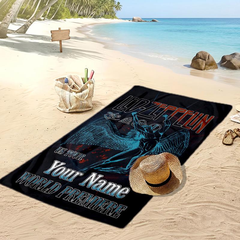 Led Zeppelin Custom Beach Towel, Print Your Name Text Lightweight Absorbent Towel for Swimming Travel
