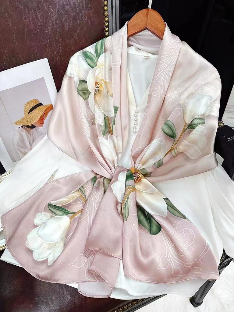 China Style Blue White 100% Silk Flower Women'S Scarf Shawl Dufanda Fall Winter Long Scarves Hijabs Fashion Silk Scarf