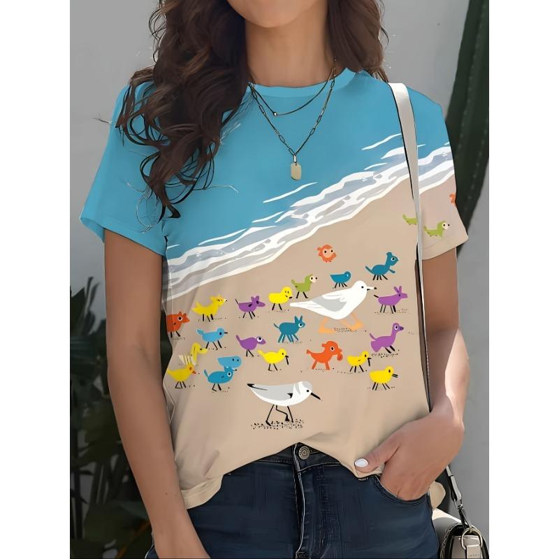 Summer Round Neck 3D Various Animal Print Top Fashionable Casual Short Sleeved Women's T-shirts