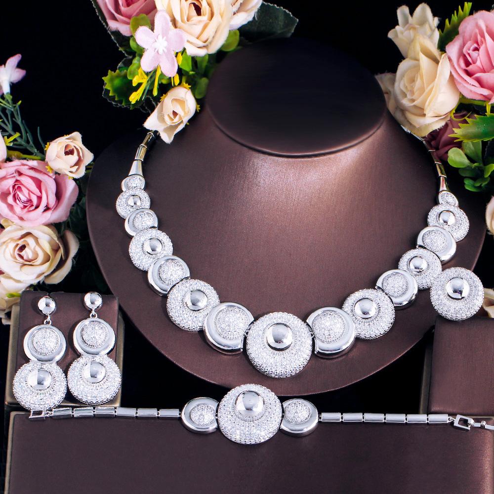 Luxury Full Diamond Set Chain Knot Wedding Dress Banquet Zircon Necklace Earrings Bracelet Ring Four-Piece Set