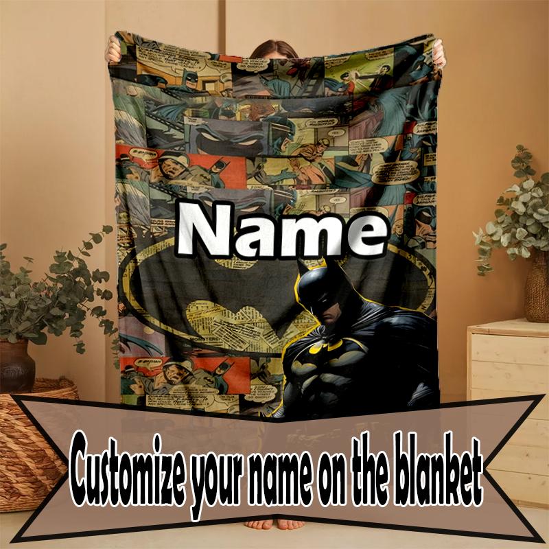 Custom Name Personalized Batman Print Blanket, Home Decor, Bedroom, Sofa, Camping, Couch, Gifts for Birthday Christmas