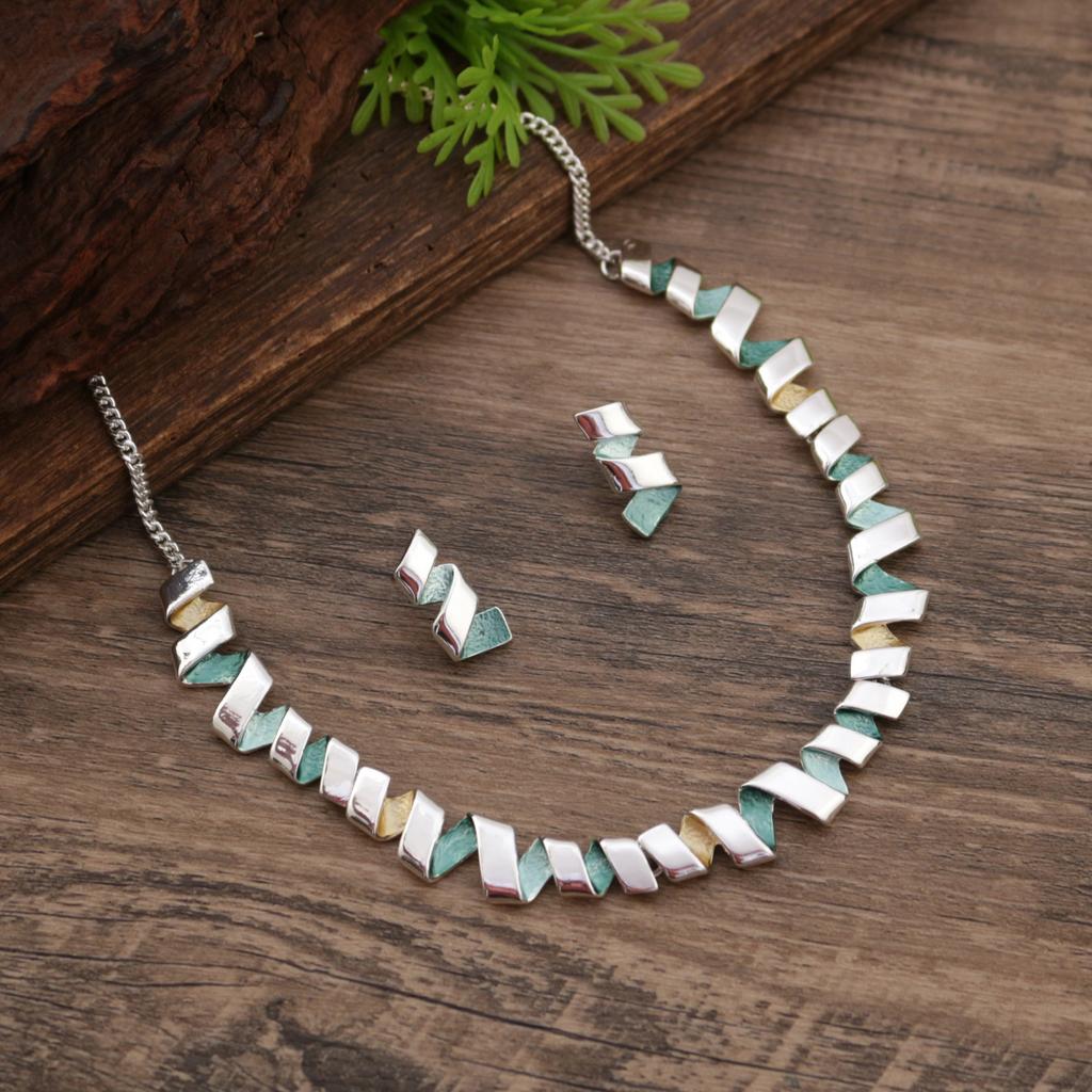 New enamel color spiral geometric line stud earrings necklace set, women's exaggerated geometric stud earrings necklace