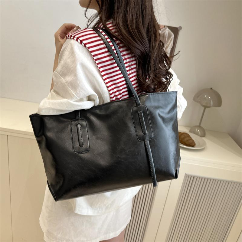 Retro large-capacity bag women's 2025 new simple casual shoulder bag college student class bag tote bag