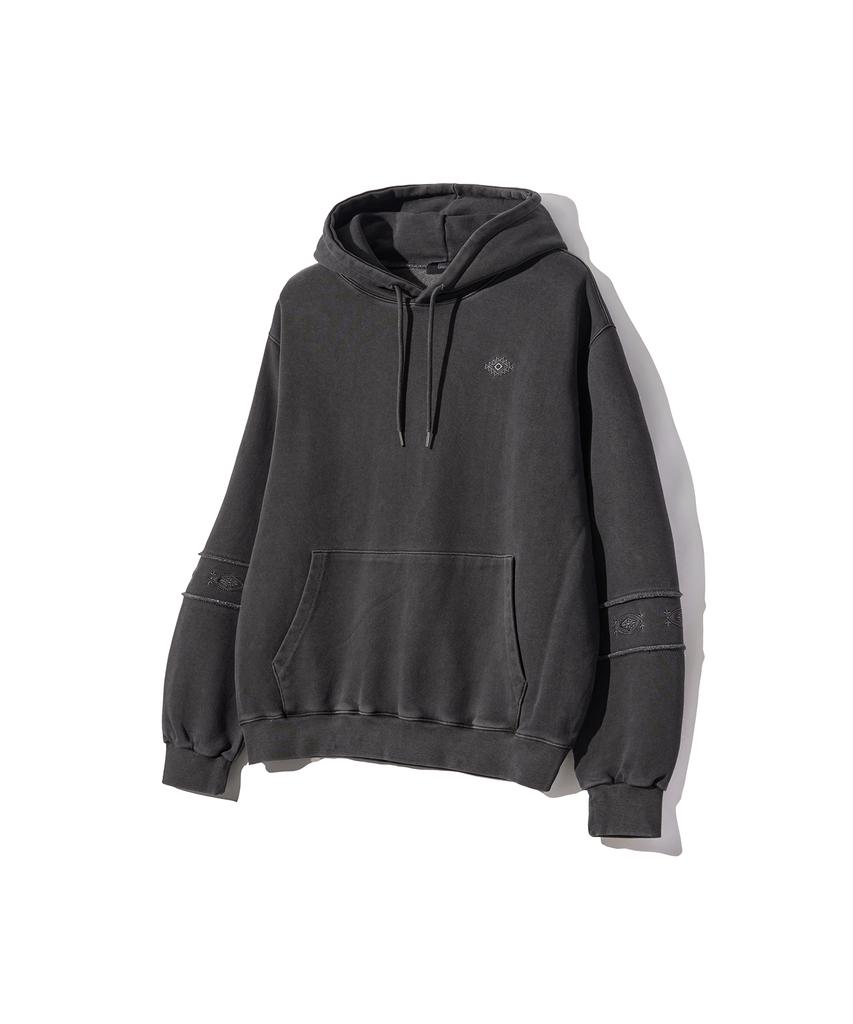 GAKKAI UNIONS Ethnic Sleeve Pigment Hoodie Charcoal