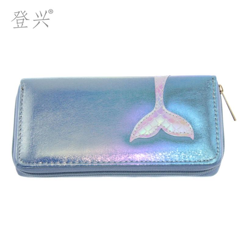 

Новая корейская версия лазерного ПУ длинного кошелька с нашивкой русалки, женский кошелек для карточек, Иу