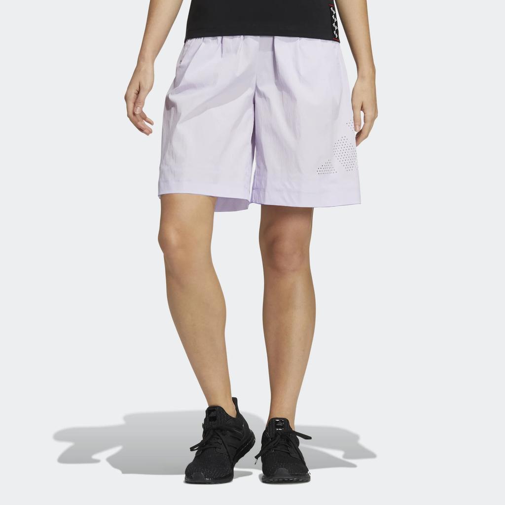 Adidas Casual Drawstring Waist Spliced Sports Shorts Women Bottoms Light-Purple HE9956