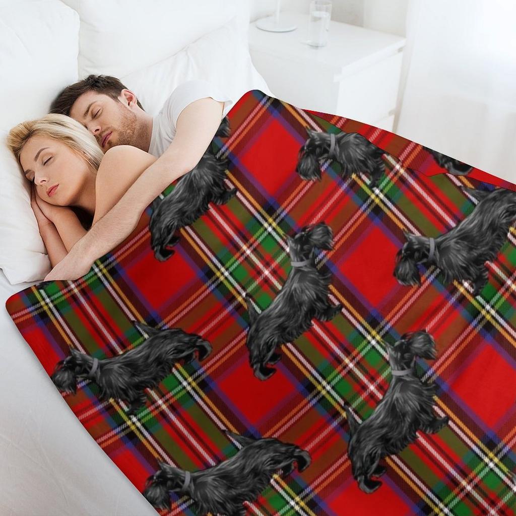Scottie Dog on Red Scottish Tartan Throw Blanket Bed linens Decoratives wednesday Decorative Sofas Blankets