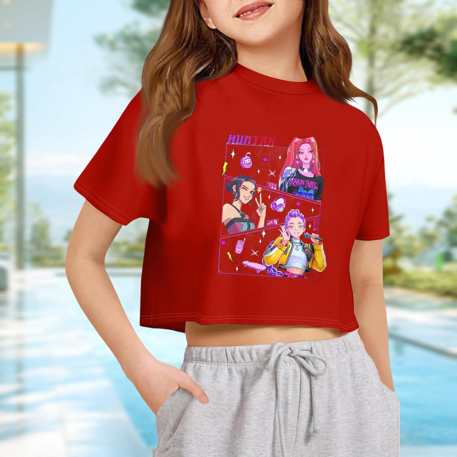 

Kids T-Shirt Boys Girls Printed Color Expose The Navel Short Sleeve Loose Fit Pullover Tops 120 червоний