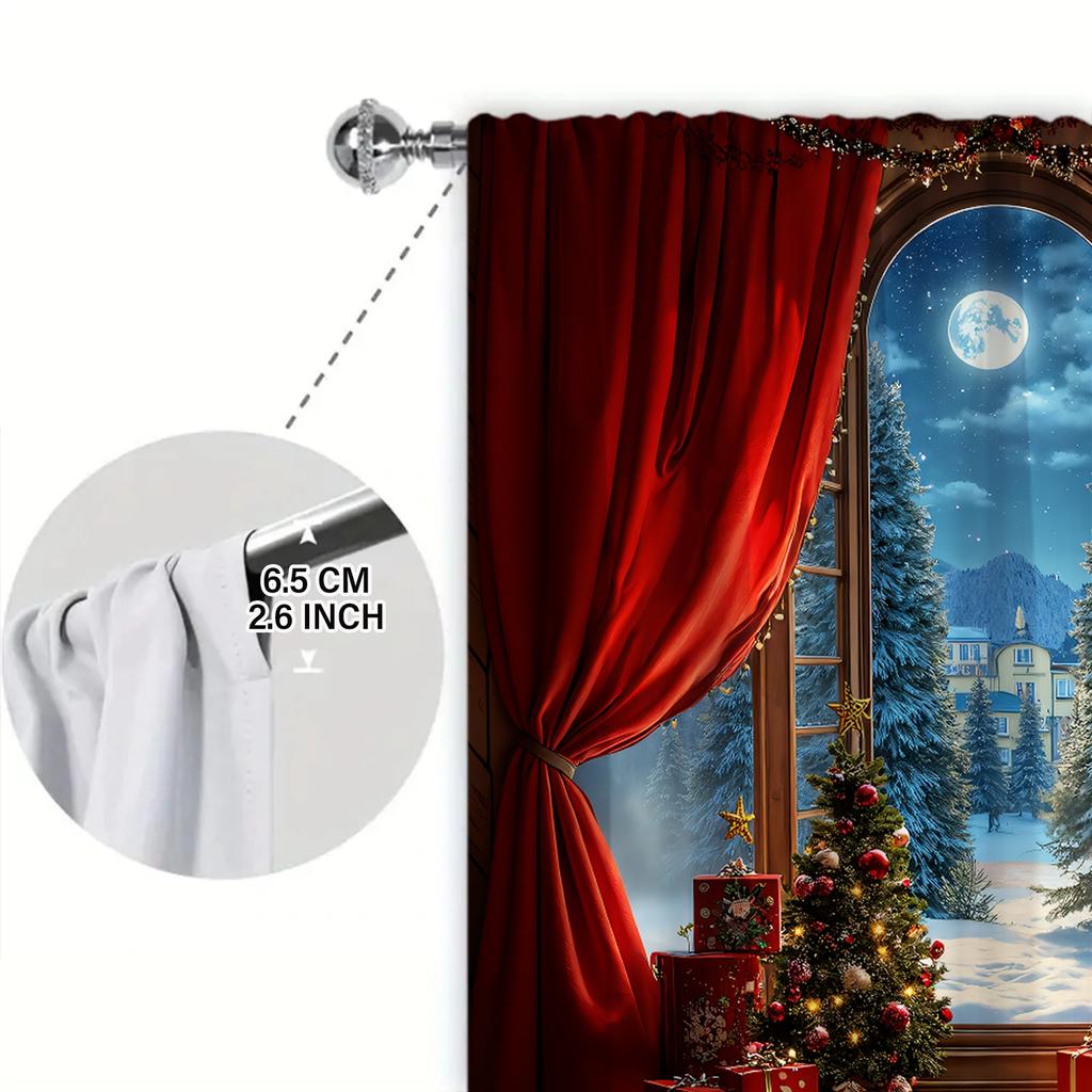 2 Stück Weihnachtsbaum Geschenk Schnee bedruckter Vorhang für Weihnachts-Heimdeko - Stangentasche Fensterbehandlung für Schlafzimmer, Büro, Küche
